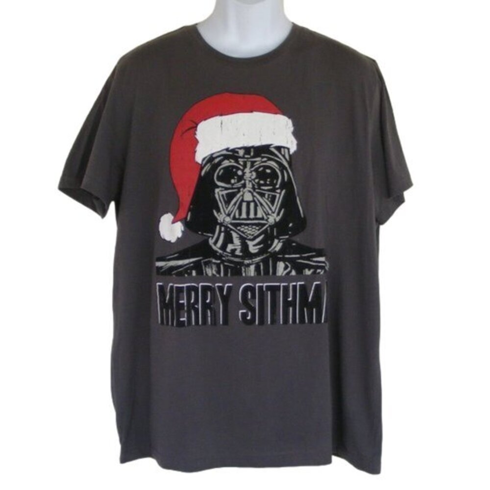 MERRY SITHMAS Tshirt, XL/2XL, Darth Vader Christmas, Darker Gray, Short sleeves